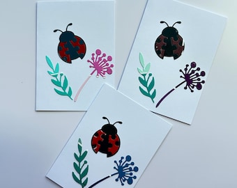Paint Chip Ladybug and Flower Cards (Set of 3)