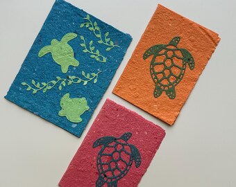 Turtle Cards on Handmade Paper (Set of 3)