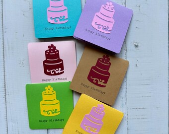 Happy Birthday Typed Mini Note Cards - Set of 6 - Blank Inside