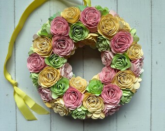 Spring Watercolor Wreath - Rolled Flower Design - 7 inch