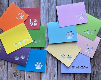 Pet Paw Prints Custom Cut Note Cards - Set of 6 - Blank Inside - Dog - Cat
