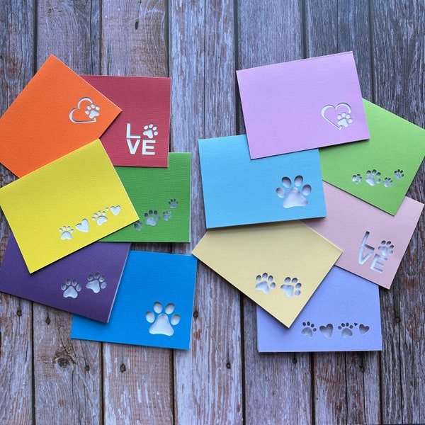 Pet Paw Prints Custom Cut Note Cards - Set of 6 - Blank Inside - Dog - Cat