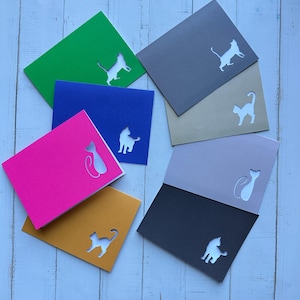 Cat Note Cards - Set of 4 - Blank Inside - Pet Animal Cutouts - Color Choices