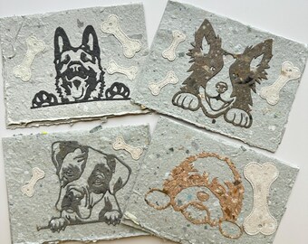 Handmade Paper Dog & Bones Greeting Card Set (Set of 4)