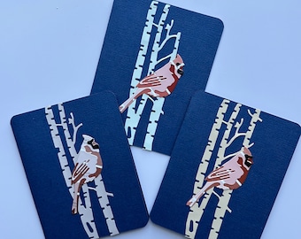 Paint Chip Cardinals in Birch Tree (Set of 3)