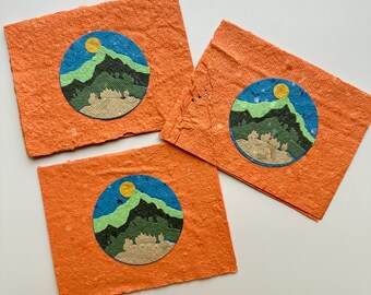 Handmade Paper Mountain Moon Greeting Card (Set of 3)