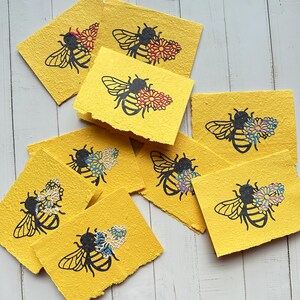Bee and Flower Cards on Handmade Paper - Set of 3 - Recycled Paper