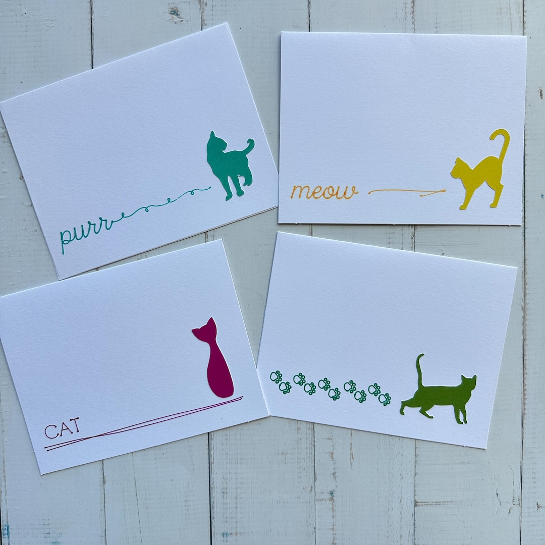 Cat Note Cards - Set of 4 - Blank Inside - Cat Words - Cutout Design - Etsy