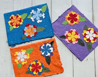 Flower Cards on Handmade Paper - Set of 3