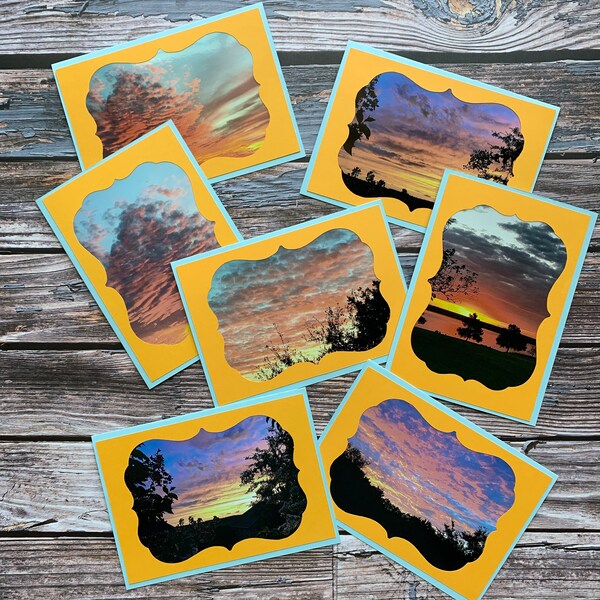 Sunrise Photo Cards - Sunset Photo - Cloud Pictures  - Set of 7  - Blank Notecards  - Nature Photography