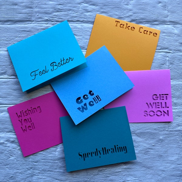 Get Well Cards - Set of 6 - Cut Notecards Blank Inside - Take Care - Feel Better - Speedy Recovery - Wishing You Well - Get Well Soon