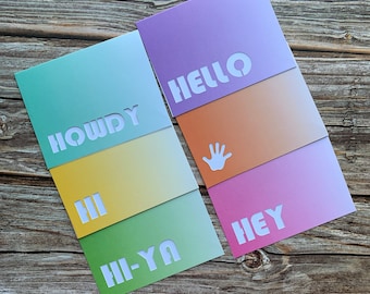 Hello Cards - Set of 6 - Blank Inside - Hello - Hi-ya - Howdy - Wave - Hi - Hey - Say Hello Cut Notes