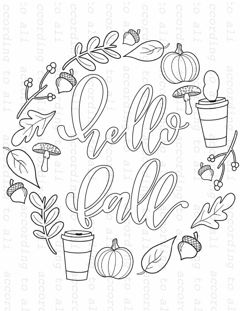 Hello fall Coloring Page Digital Download | Etsy