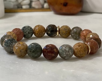 10mm gefaceteerde oceaan jasper kralen armband ~ kristal helende intentie sieraden ~ vrouwen vriend sieraden cadeau