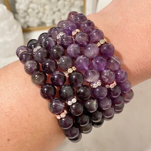 Pulsera de piedra de amatista de 7 mm ~ joyería de cristal ~ regalo de joyería de amigo de las mujeres ~