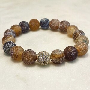 10mm brown crackle agate stone beaded bracelet~ crystal healing intention jewelry~ women’s friend jewelry gift
