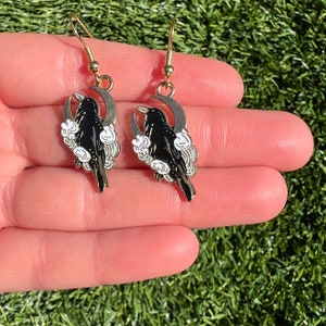 Crow on Moon Dangle Earrings