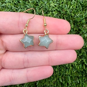 Sage Green Gemstone Star Dangle Earrings – Hypoallergenic Surgical Stainless Steel Jewelry