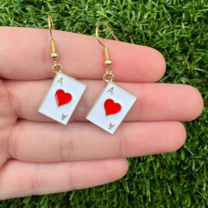 Ace of Hearts Playing Cards Dangle Earrings