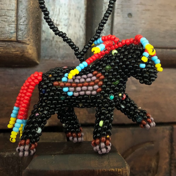 Black Horse, Beaded Charm Ornament, Best Friend Gift, Handmade 1.5 x 2 Inches Key Chain, Key Ring