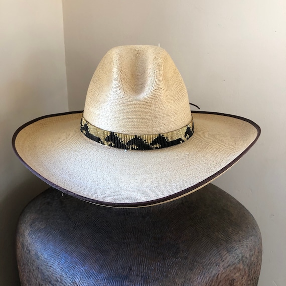Orange and Blue Tones Western Mayan Arts Hat Band Hatbands White Beaded Yellow 7//8 X 21 Cowboy Leather Ties Leather