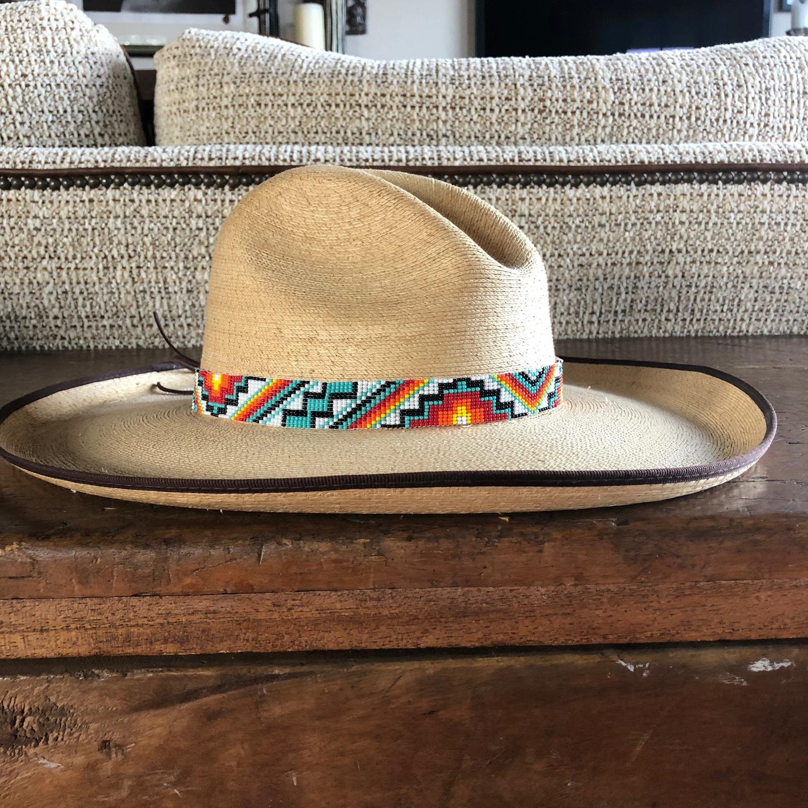 Steel Bead & Leather Cowboy Hat Band Brown