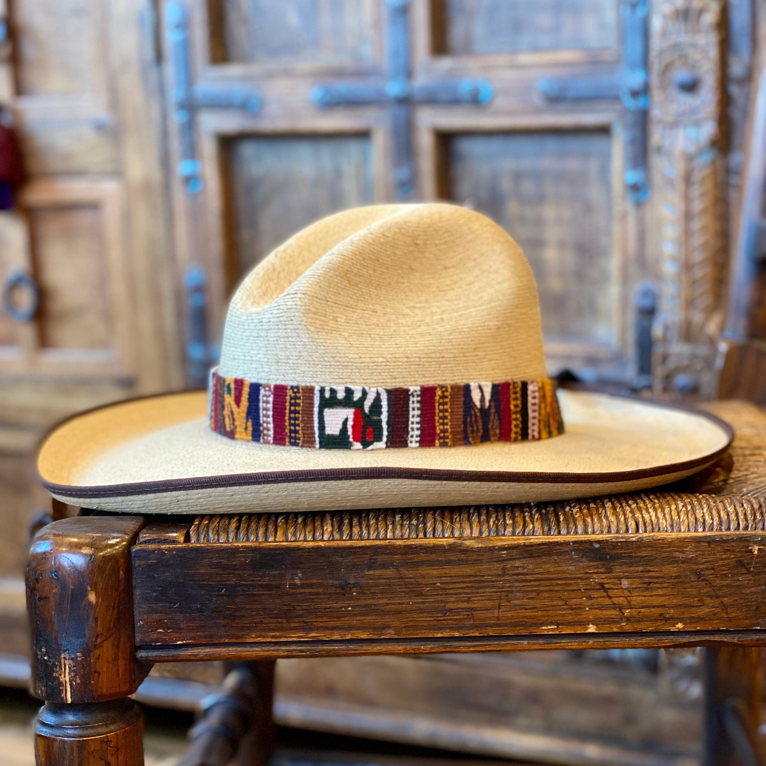 Hat Band, Hatband, Cowboy, Western, Leather, Beaded, Multi-Color, Aztec Designs, Handmade in Guatemala 7/8 x 21 (Hatband 7)