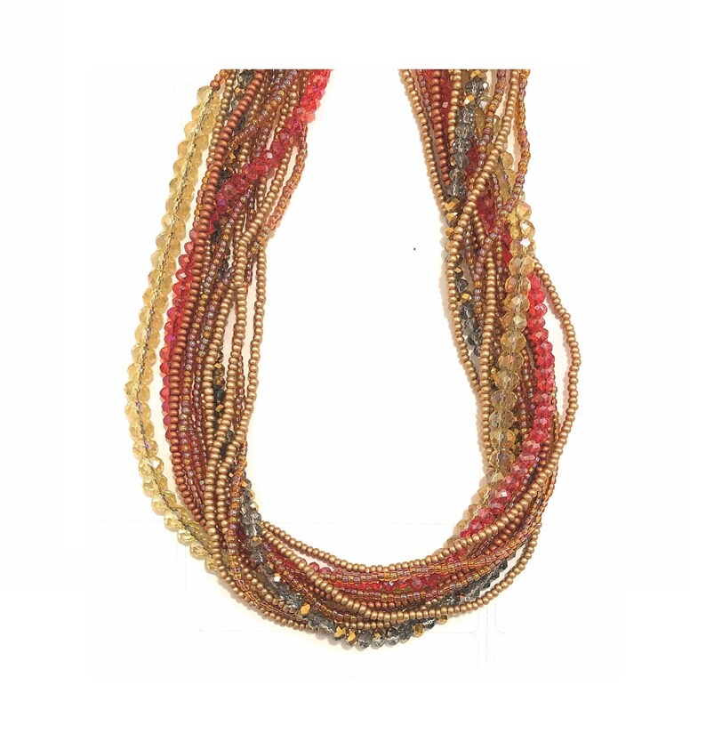 Handmade Beaded Necklace Red and Gold Women's Jewelry Etsy