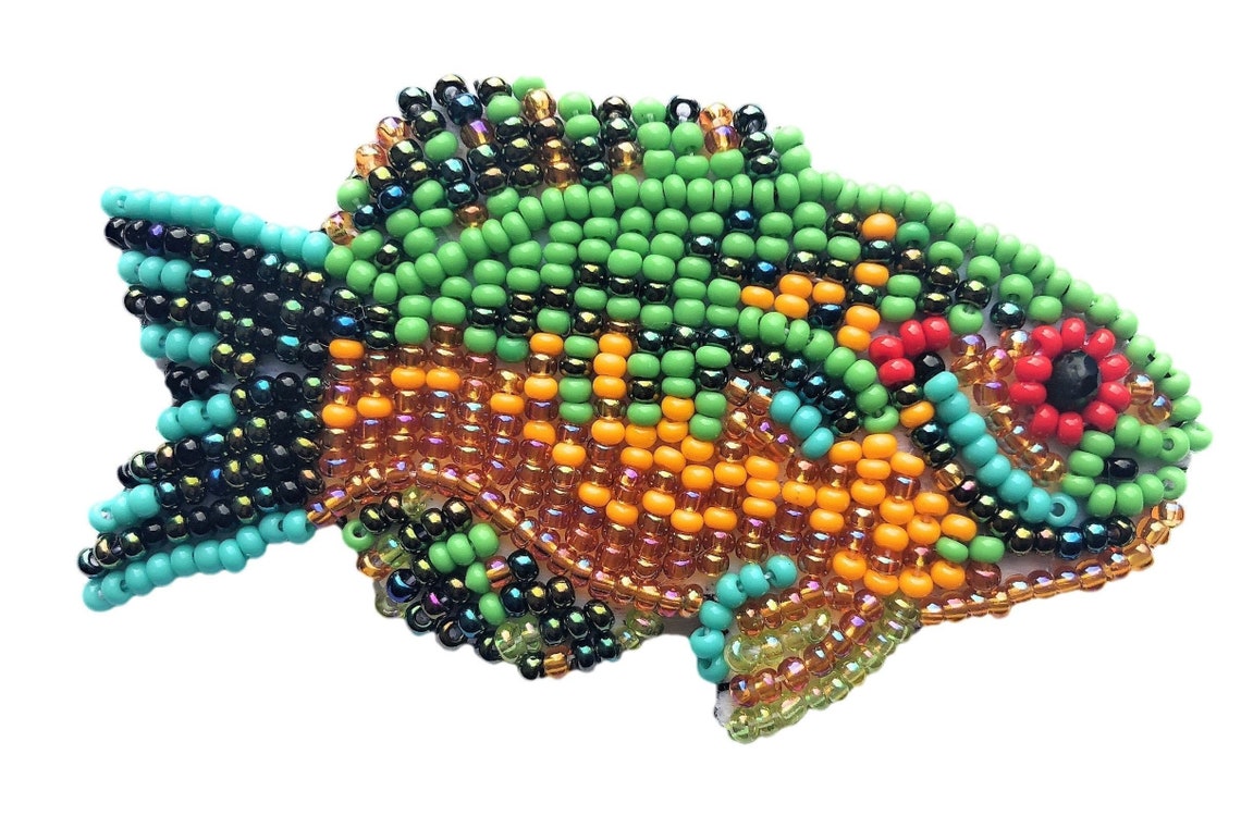 Beaded Fish Hat Pin Seed Beads Colorful Fisherman Spring Etsy