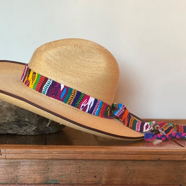 Handwoven Fringe Tie Belt, Foot loom Woven Cotton, Hat Band, Wrap around tie, Animal Motifs, Ethnic Textile, Multicolor, Boho Style 48"x1"