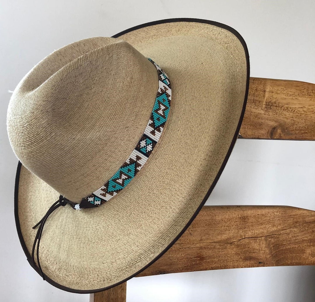 Beaded Turquoise Cowboy Hat Band, Native American Beaded Feather Cowboy Hat Band, Western Hat Band, Rodeo Fashion, Beaded Hat Band
