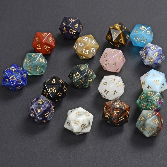 D20 Engraved Gemstone D20 Dice DND Dice Set Gemstone Etsy