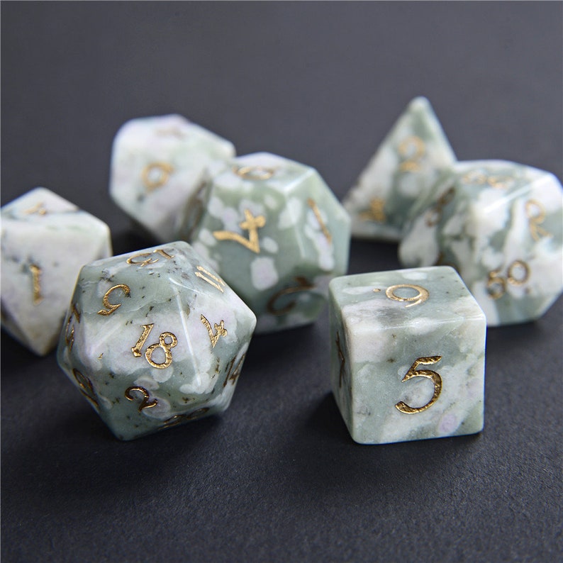 Full SetPeace Jade Gemstone Dice Engraved DnD Dice Set Stone Etsy