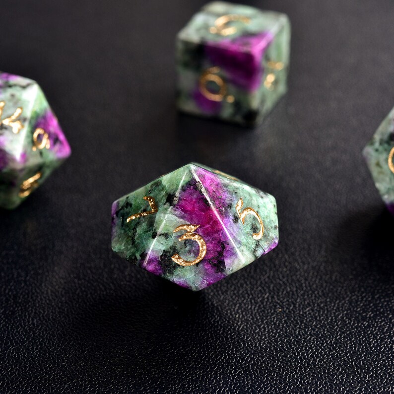 Full Set Ruby in Zoisite Gemstone Dice Engraved DnD Dice Set Etsy