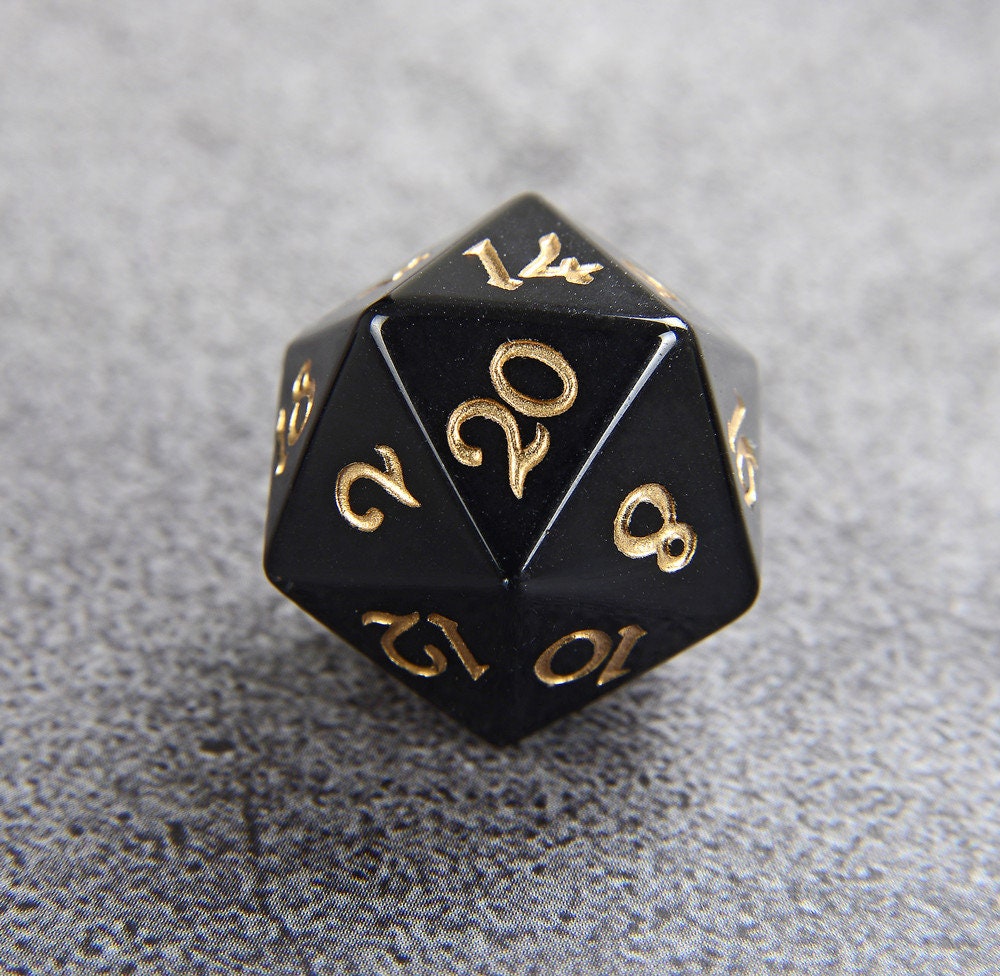 Full Set Black Obsidian Gemstone Dice Engraved DnD Dice Set Etsy