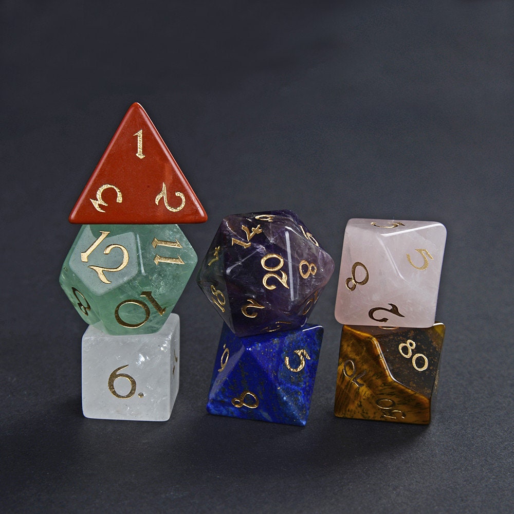 Mix gemstone dice Engraved DnD Dice Set Stone RPG Dungeons and Etsy
