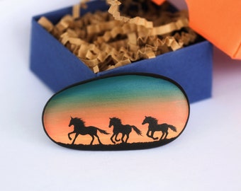 METAL FRIDGE MAGNET Wild Horses Foal At Sunset Horse Western