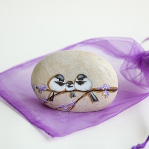 CHICKADEE painted rock, cute stone painting