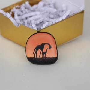 Giraffe MOM & BABY painted rock magnet