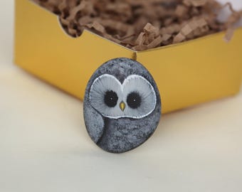 BABY OWL painted rock MAGNET