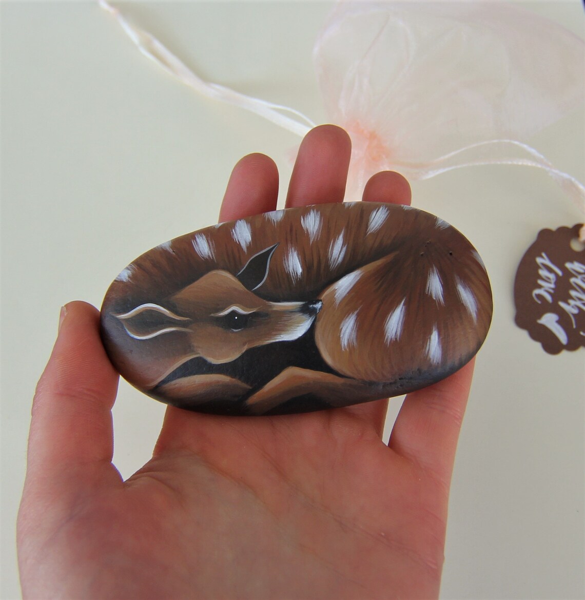 Deer Painted Rock CUTE FAWN STONE Handmade Wildlife Etsy