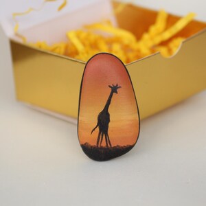 GIRAFFE painted rock magnet
