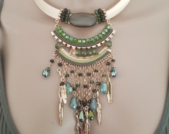 Gold and Green Statement Necklace