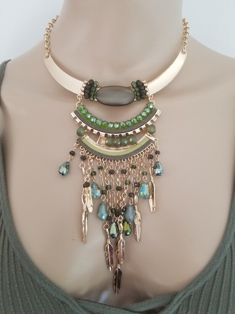 gold and green statement necklace