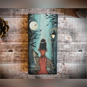 Women and wolf - handpainted ornament