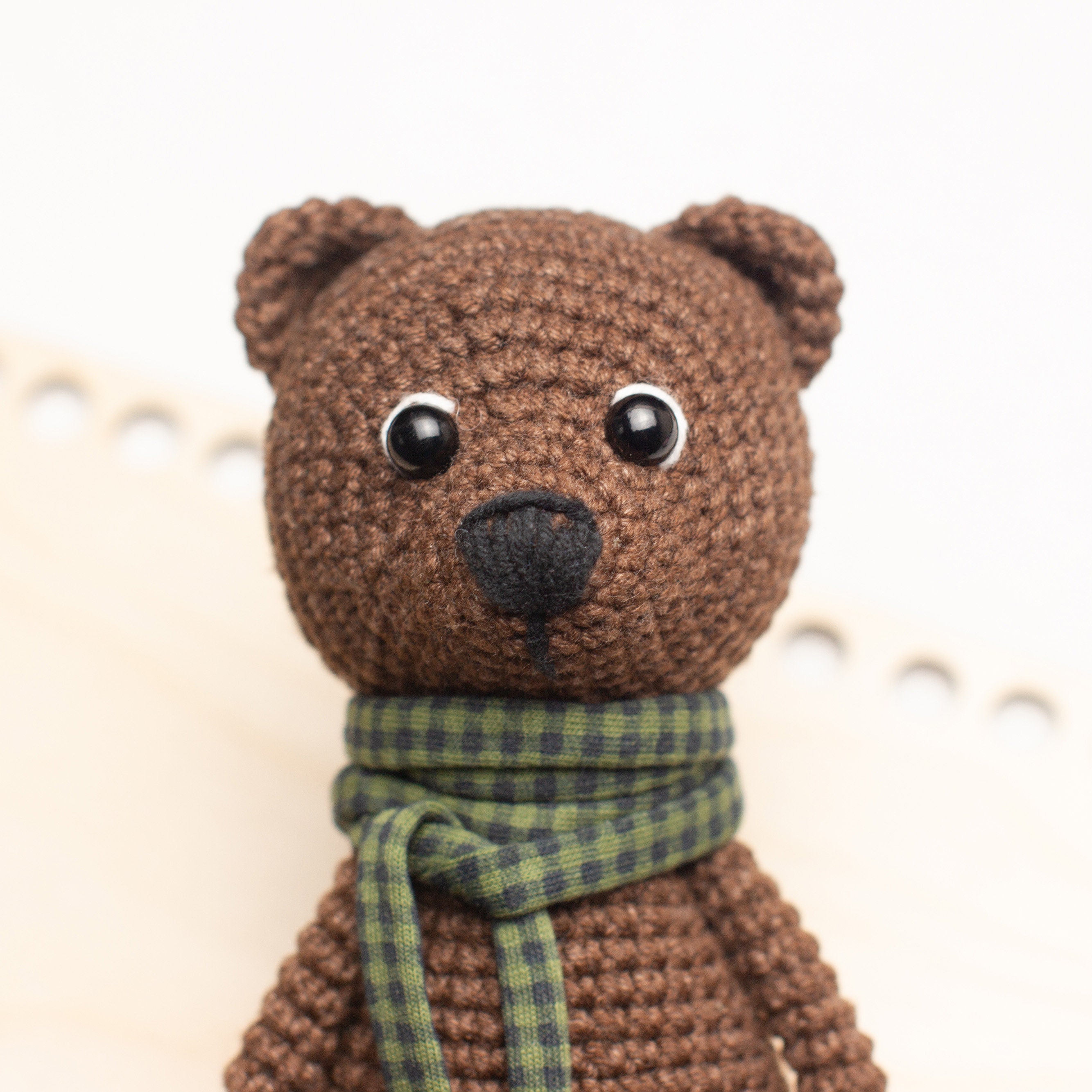 Crochet bear in green scarf in the cel Amigurumi bear toy | Etsy