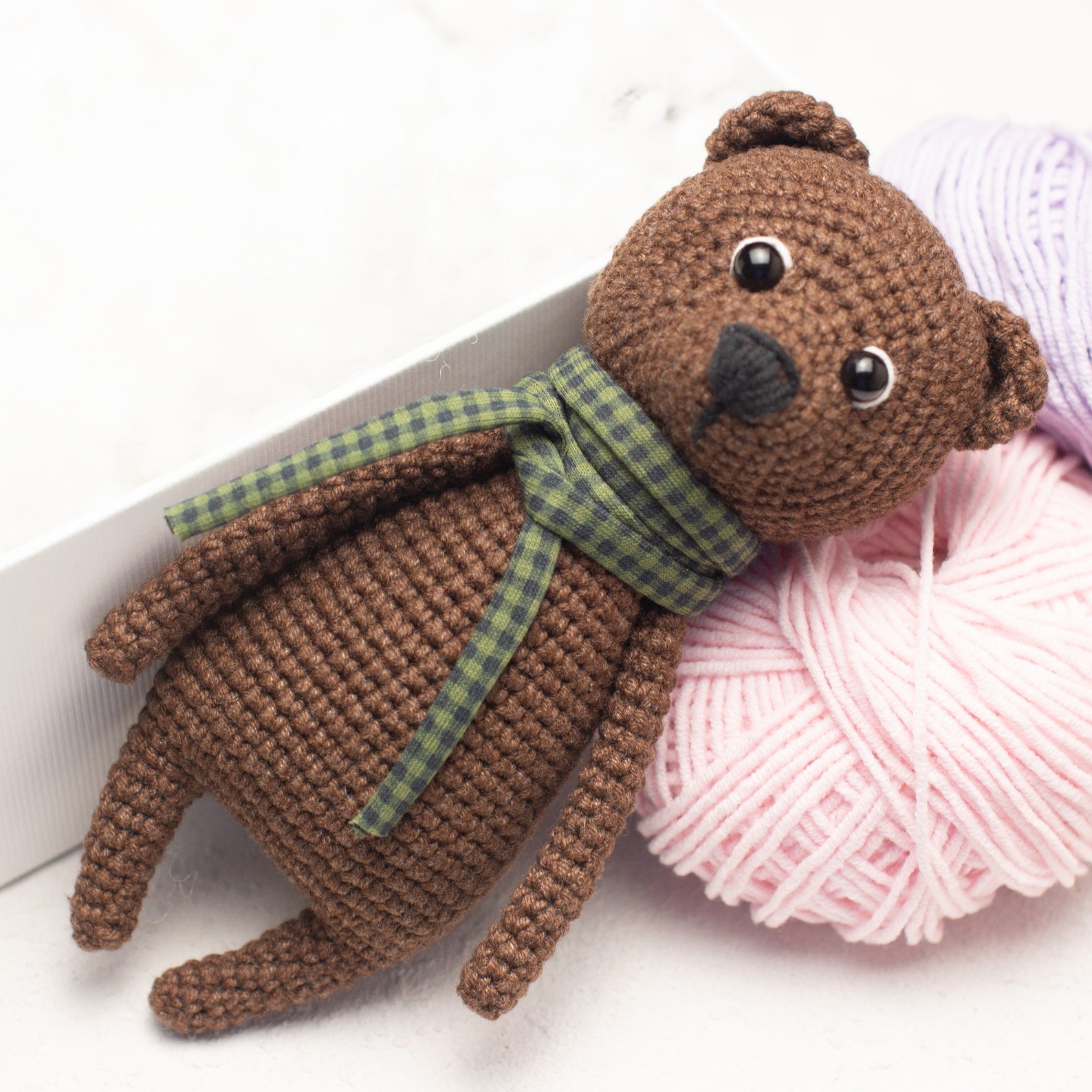 Crochet bear in green scarf in the cel Amigurumi bear toy | Etsy