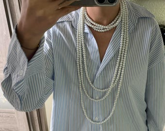 Long Pearl Necklace & Choker Set: French Layered Mallorca Pearls