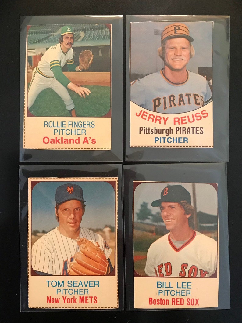 1975 Hostess Baseball Cards, Lot of Four 4 Pitchers Cards, Rollie Fingers, Jerry Reuss, Tom