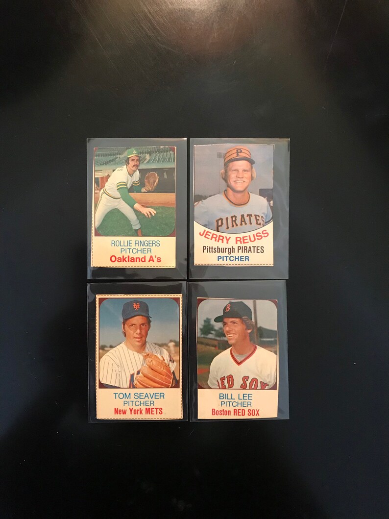 1975 Hostess Baseball Cards, Lot of Four 4 Pitchers Cards, Rollie Fingers, Jerry Reuss, Tom